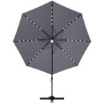 Atverčiamas lauko skėtis su LED apšvietimu (Pilka)
