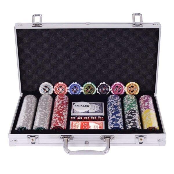 Profesionalus pokerio rinkinys su 300 lazerinių žetonų ir aliuminio lagaminu (Sidabrinė)