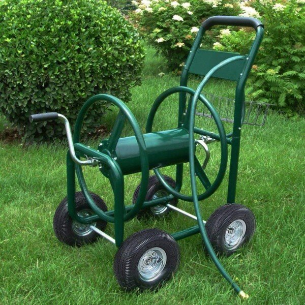 Metalinė sodo žarnos ritė su krepšiu (Žalia)