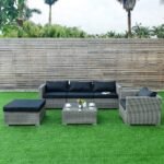 Modulinis polirataninis lauko baldų komplektas su stikliniu stalu (Ruda)