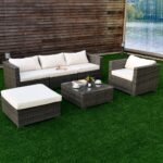 Modulinis polirataninis lauko baldų komplektas su stikliniu stalu (Ruda)