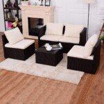 Elegantiškas poliratano lauko baldų komplektas su stalu ir kėdėmis (Ruda)