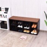 Balta batų spintelė su atidaroma sėdyne (Ruda)