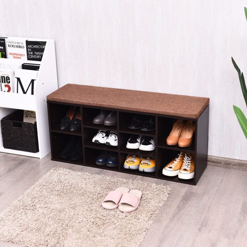 Balta batų spintelė su atidaroma sėdyne (Ruda)