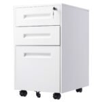 Praktiška biuro spintelė su trim stalčiais ir ratukais (Balta)