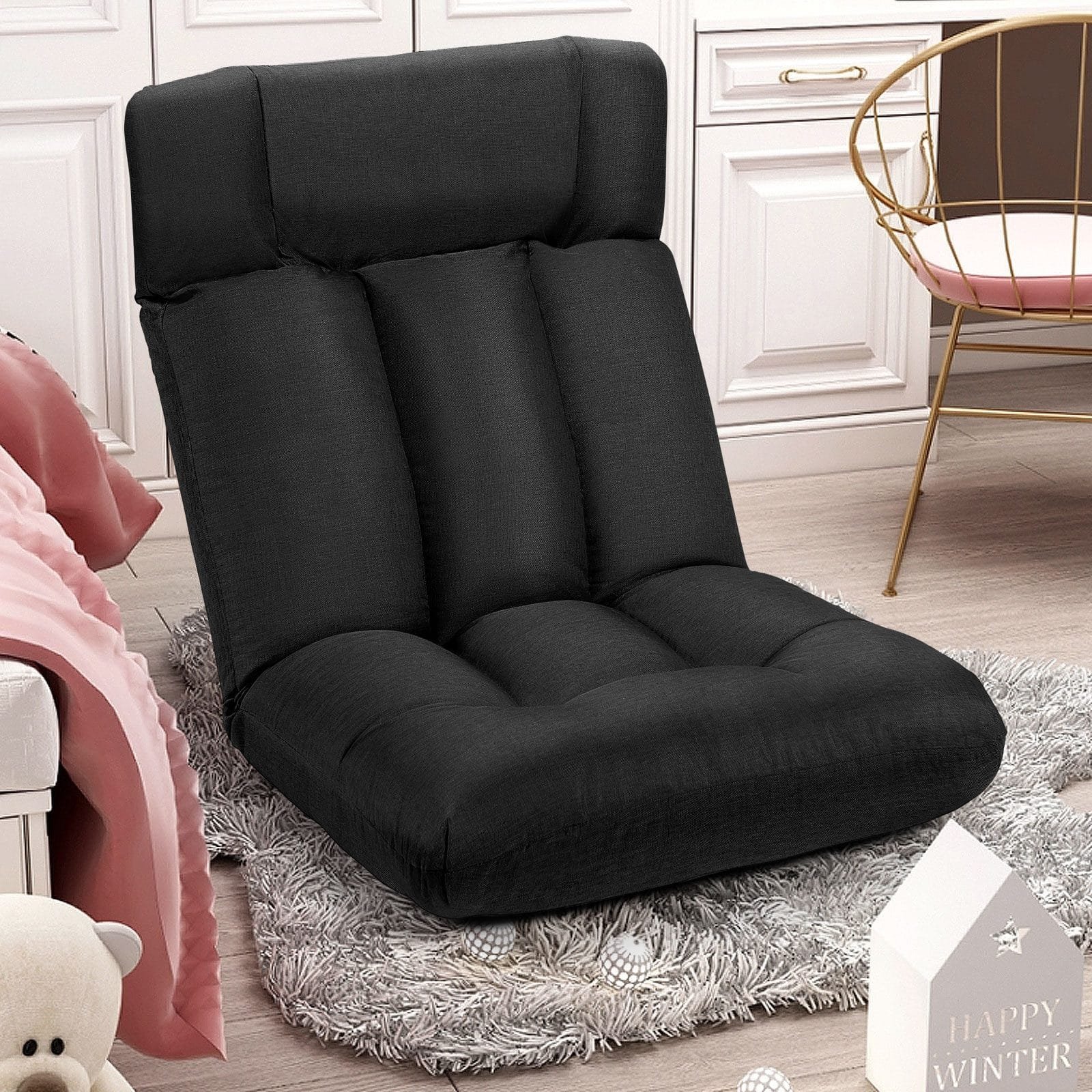 8_43_19 Sulankstomas fotelis su reguliuojamu atlošu (Juoda)