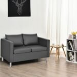 Moderni dvivietė sofa su minkštais pagalvėliais ir metalinėmis kojelėmis (Pilka)