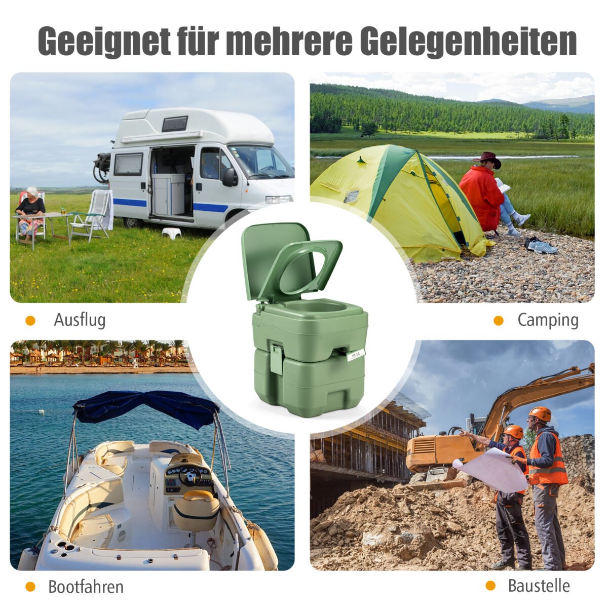 Nešiojamas turistinis tualetas su 20 l nuotekų rezervuaru (Žalia)