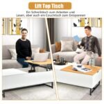 Aukštį reguliuojamas kavos staliukas su papildomu stalčiumi ir metaliniu rėmu (Balta)