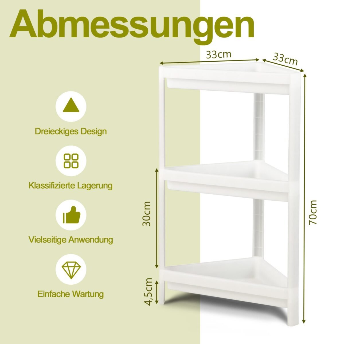 Kampinė lentyna su trimis pakopomis (Balta)