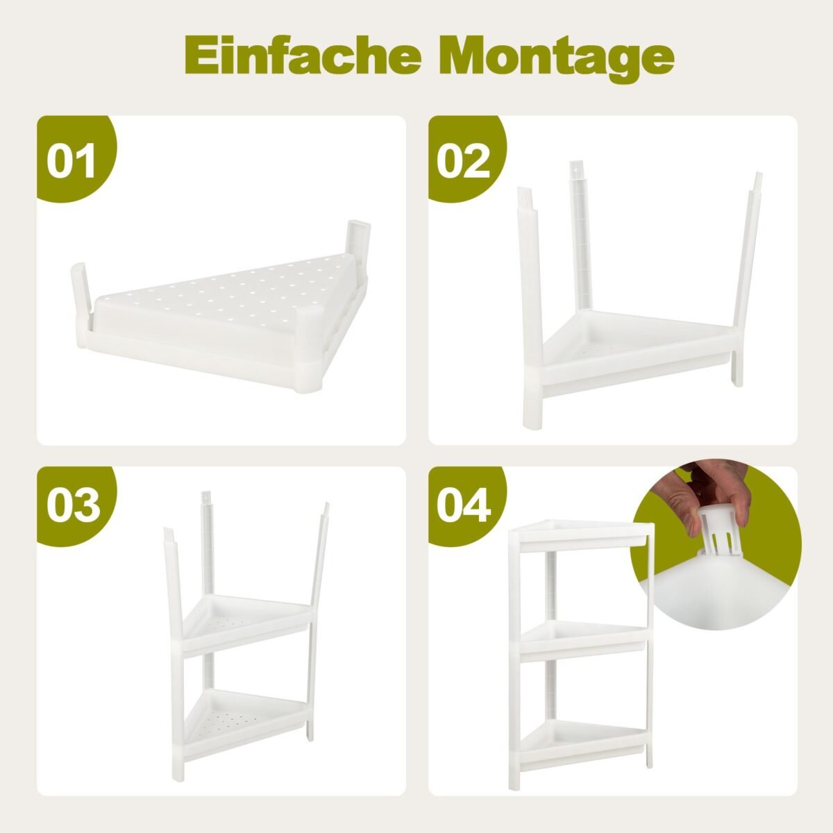 Kampinė lentyna su trimis pakopomis (Balta)