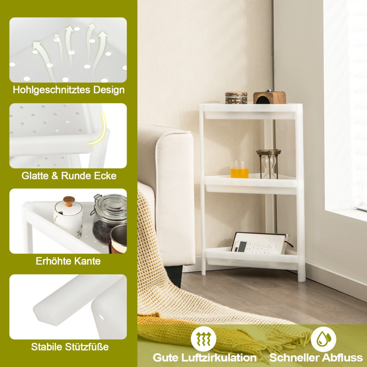 Kampinė lentyna su trimis pakopomis (Balta)