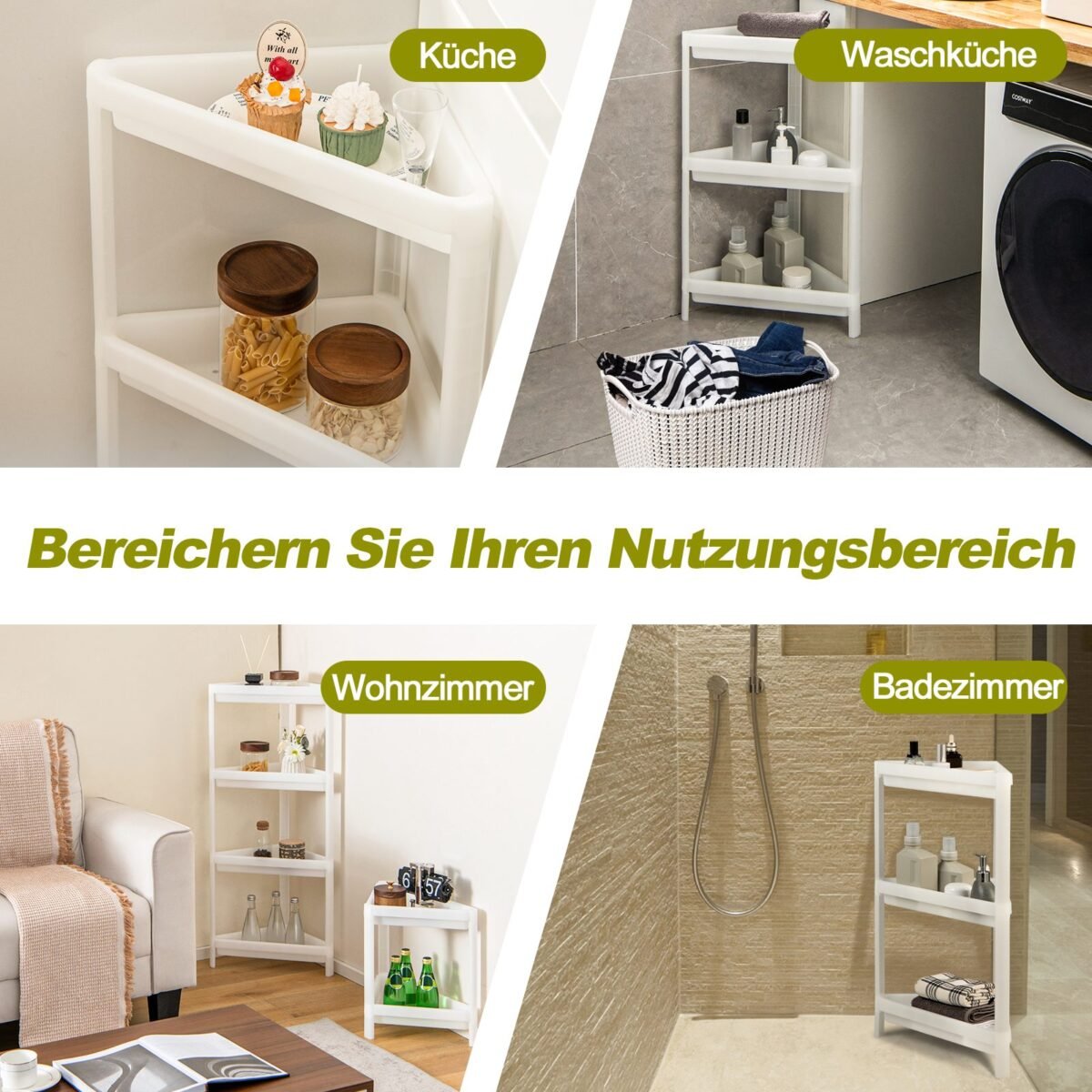 Kampinė lentyna su trimis pakopomis (Balta)