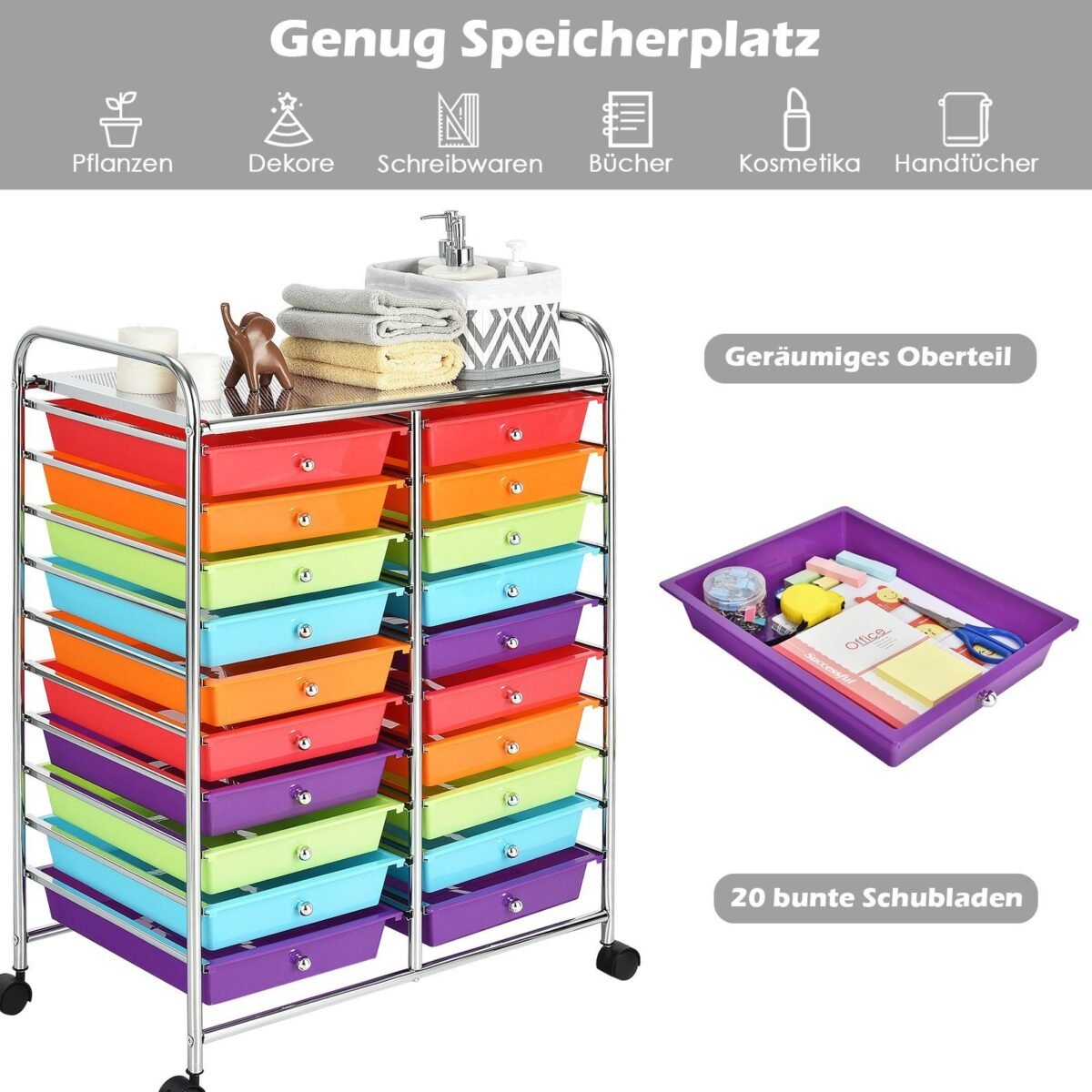 Daugiafunkcis vežimėlis su dvidešimt stalčių (Spalvotas)