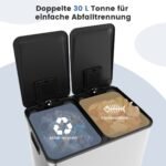 Dviguba nerūdijančio plieno šiukšliadėžė su lėtai užsidarančiu dangčiu (Sidabrinė)