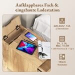 Kompaktiškas staliukas su integruota USB/elektros lizdų sistema ir laikraščių laikikliu (Natūrali)