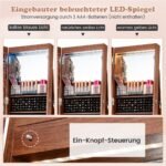 Kompaktiškas papuošalų stovas su veidrodžiu ir LED apšvietimu (Ruda)