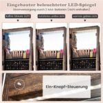 Aptaki papuošalų spintelė su integruotu veidrodžiu ir reguliuojamomis lentynomis (Kavos)