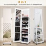 Kompaktiškas papuošalų stovas su veidrodžiu ir LED apšvietimu (Balta)