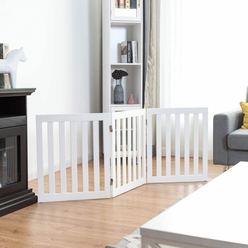 Sulankstomas medinis šunų aptvaras 60 cm aukščio 3 panelės (Balta)