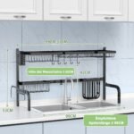 Dvipusis virtuvės indų džiovinimo stovas reguliuojamo pločio (Juoda)