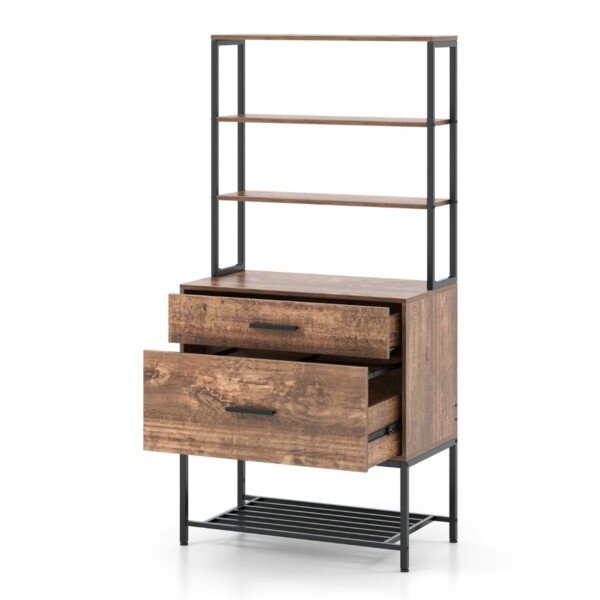Rūšiavimo spintelė su trimis atviromis lentynomis ir dviem stalčiais (Rustikalus rudumas)