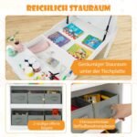 Daugiafunkcis vaikiškas stalas su laikymo dėžėmis ir popieriaus laikikliu (Balta)