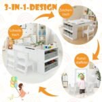 Daugiafunkcis vaikiškas stalas su laikymo dėžėmis ir popieriaus laikikliu (Balta)