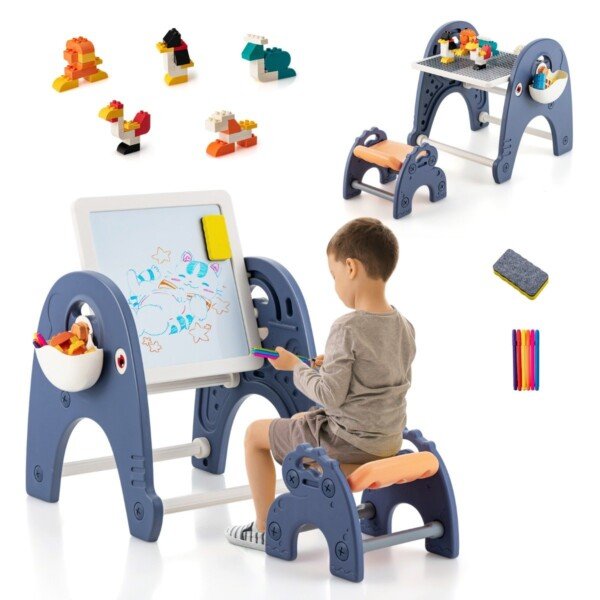 Daugiafunkcis vaikiškas stalas su kėdute ir dvipuse lenta (Mėlyna)