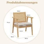 Valgomojo kėdžių komplektas su natūralaus rotango atlošu ir nuimamu užvalkalu (Natūrali)