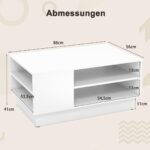 Balto svetainės staliuko su atviromis lentynomis ir talpia saugykla (Balta)