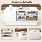 Balto svetainės staliuko su atviromis lentynomis ir talpia saugykla (Balta)