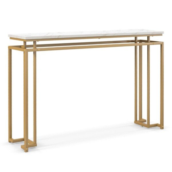 Konsolinis staliukas su dirbtinio marmuro stalviršiu ir metaliniu rėmu (Auksinė)