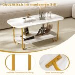Modernus kavos staliukas su dirbtinio marmuro stalviršiu ir metaliniu rėmu (Balta)
