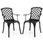 Aliuminio sodo kėdės su porankiais (2 vienetai) (Juoda)