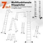 Daugiafunkcinės aliuminio sulankstomos kopėčios 4 6 m su saugiu užfiksavimo vyriu (Sidabrinė)