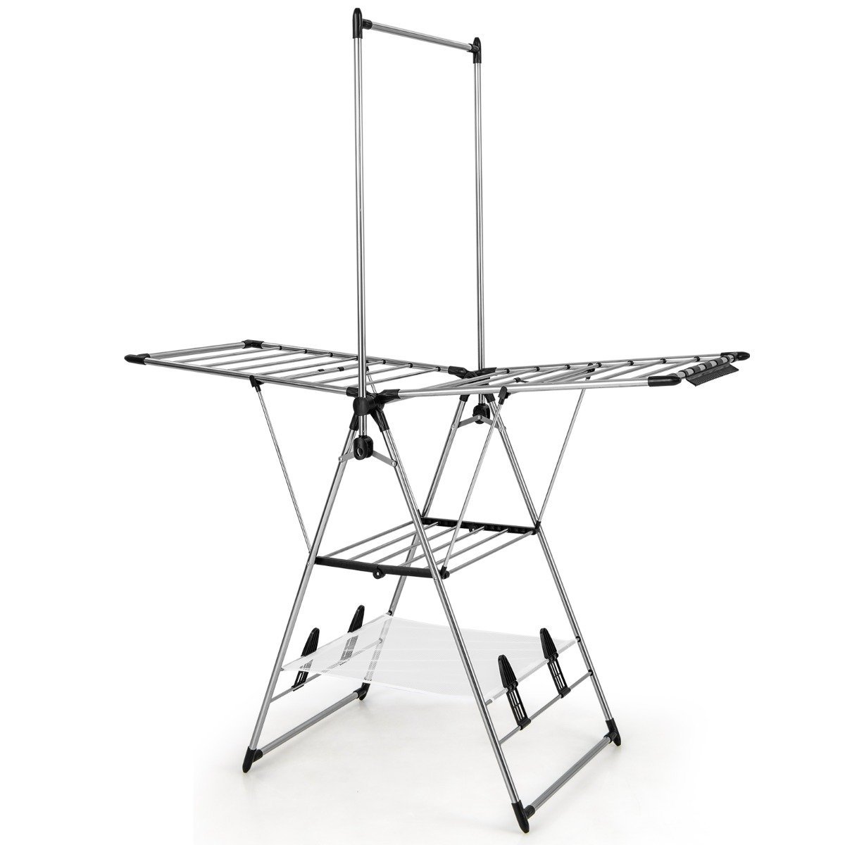 aluminiumst_nder-jz10188_6_ Sulankstomas drabužių džiovintuvas su sparnais ir batų džiovinimo zona (Sidabrinė)
