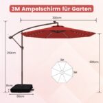 Skėtis nuo saulės su LED apšvietimu ir UV spindulių apsauga (Raudona)