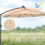 Skėtis nuo saulės su LED apšvietimu ir rankena (Smėlio)