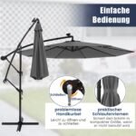 300 cm konsolinis skėtis su 40 LED saulės lempučių ir rankenėle (Pilka)