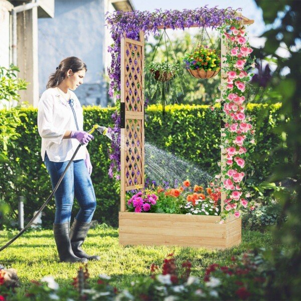 Pakeliamas gėlynas su atrama ir stogeliu (Natūrali)