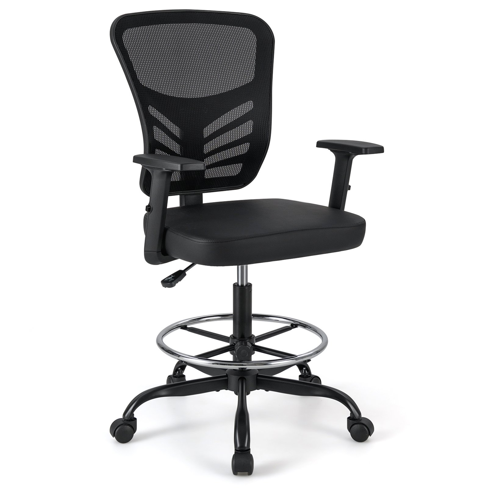 arbeitsstuhlbrostuhlergonomischsitzhhe5475cmhoherdrehstuhlmithochklappbarenarmlehnenschwarz_image_1 Ergonomiška biuro kėdė su reguliuojamu aukščiu ir atlenkiamomis ranktūrio atramomis (Juoda)