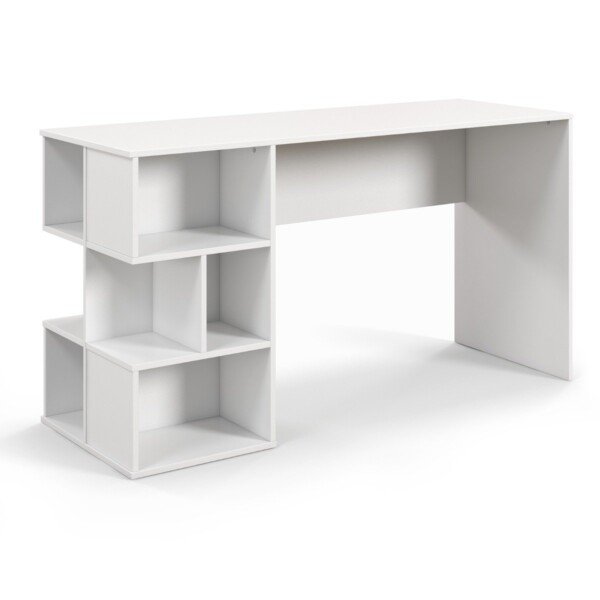 Darbo stalas su kubiniu lentynų moduliu 140x50 cm (Balta)