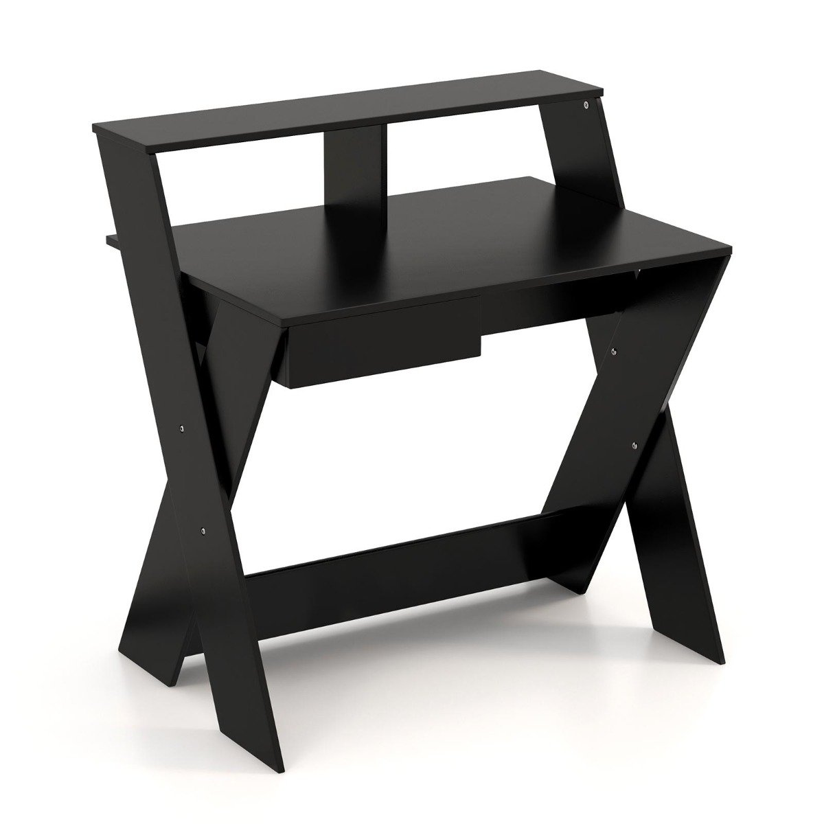 arbeitstisch-jv10759bk_6_ Kompiuterio stalas su monitoriaus pakėlimu ir stalčiumi (Juoda)