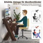 Ergonomiškas rašomasis stalas su monitoriaus pakylėjimu ir stalčiumi (Ruda)