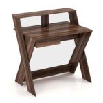 Ergonomiškas rašomasis stalas su monitoriaus pakylėjimu ir stalčiumi (Ruda)