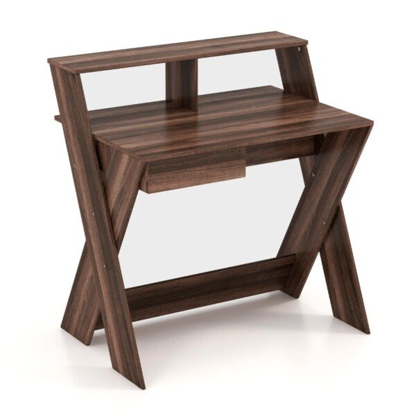 Ergonomiškas rašomasis stalas su monitoriaus pakylėjimu ir stalčiumi (Ruda)