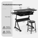 Reguliuojamo aukščio dailės stalas su pakreipiama stalviršio plokšte ir stalčiais (Juoda)