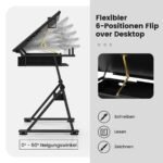 Reguliuojamo aukščio dailės stalas su pakreipiama stalviršio plokšte ir stalčiais (Juoda)