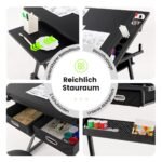 Reguliuojamo aukščio dailės stalas su pakreipiama stalviršio plokšte ir stalčiais (Juoda)